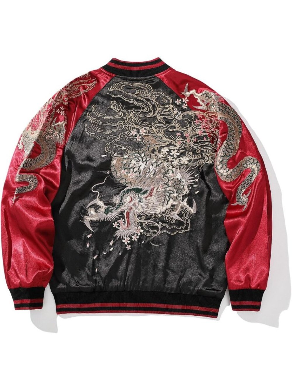 Embroidered Men's Bomber Jacket - Satin Streetwear, Hip Hop Windbreaker